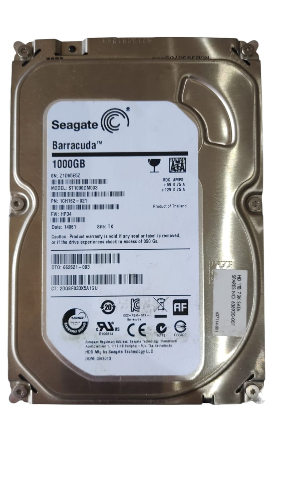 636930-001 HP 1TB Seagate Barracuda ST1000DM003 7200rpm SATA 3.5" Hard Drive