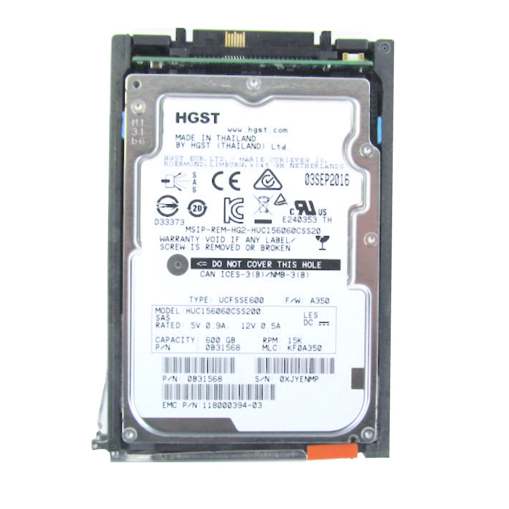 005050846 EMC 600GB Hard Drive SAS 2.5'' 15k RPM w/Tray 118000382-07