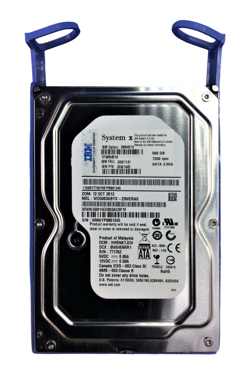 IBM System X - 500GB 3.5" HDD 7200RPM 1P39M4514 FRU: 00W1141 P/N: 00W1445