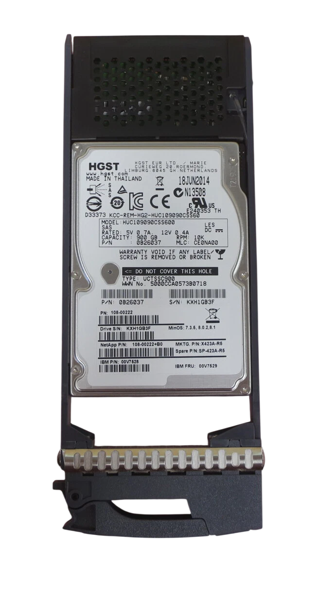 NetApp 900GB SAS 6Gb/s 10K 2.5" HDD Hard Drive X423A-R5 SP-423A-R5 108-00222