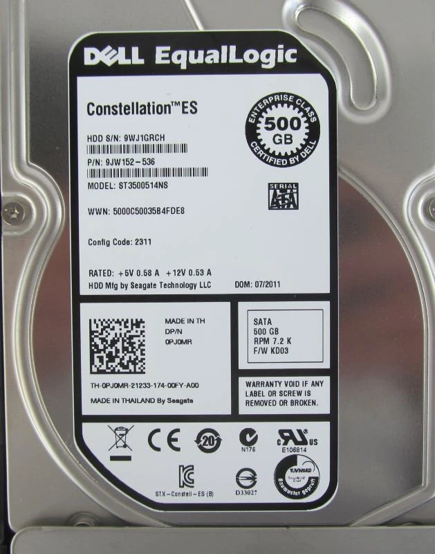 Dell Equallogic 500GB 3.5" ST3500514NS 9JW152-536 KD03 0950479-03 HDD